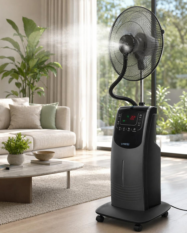 O'FRESH Sprühnebel Ventilator 135cm - Standventilator mit Sprühnebelfuntion - Fernbedienung - Anti-M