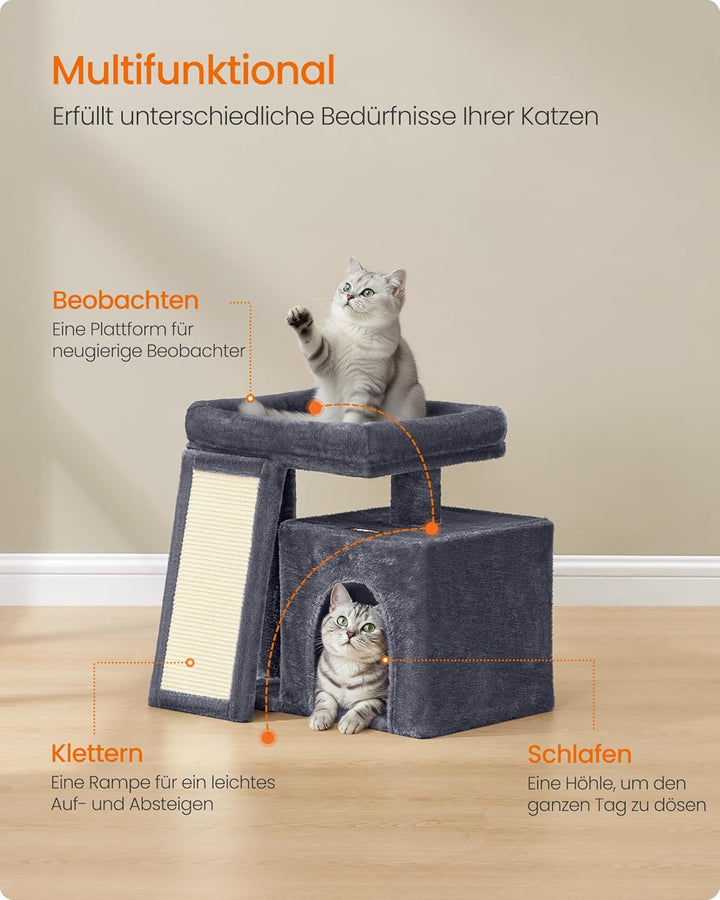 Feandrea Kratzbaum klein, Katzenbaum mit Kratzrampe und grosser Plattform, Katzenkratzbaum mit Höhle