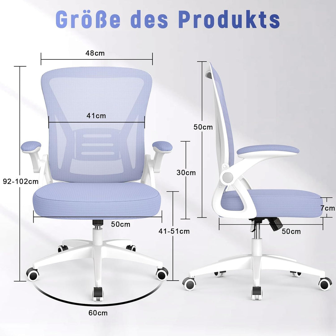 rattantree Bürostuhl mit Hochklappbaren Armlehnen, Ergonomischer Schreibtischstuhl mit Lendenwirbels