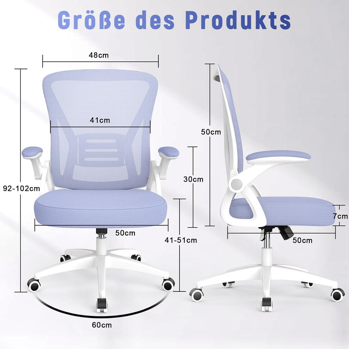rattantree Bürostuhl mit Hochklappbaren Armlehnen, Ergonomischer Schreibtischstuhl mit Lendenwirbels