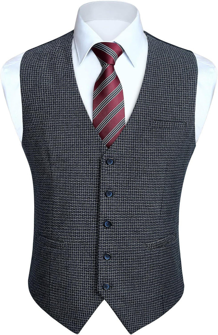 HISDERN Herren Anzugweste Formale Hochzeit Klassische Retro Baumwolle V-Ausschnitt Einfarbige Elegan