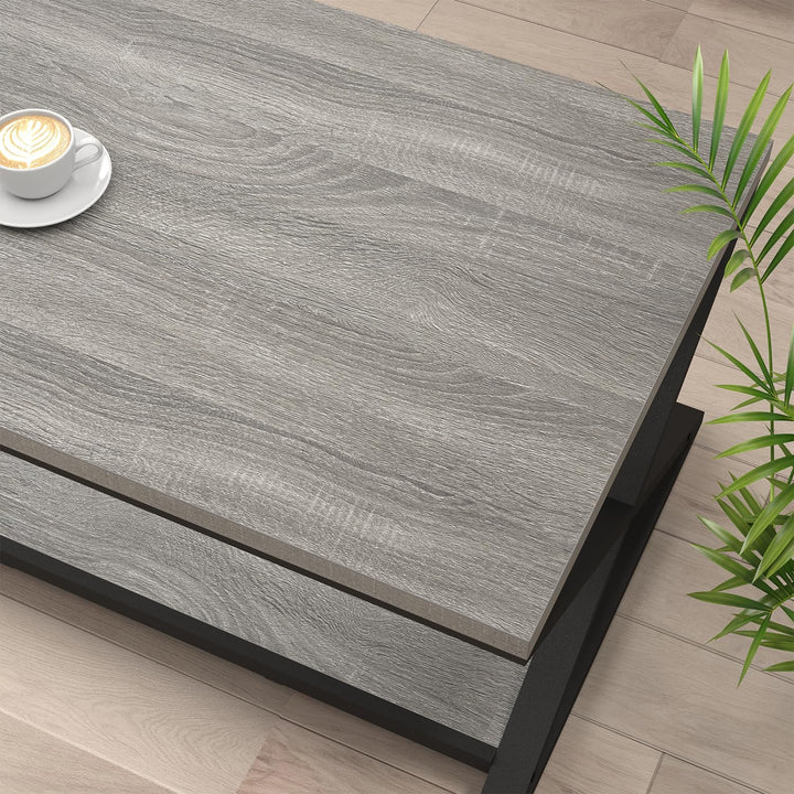 HSH Grau Couchtisch mit Ablage, industrieller Metall-Holz-Wohnzimmertisch, Bauernhaus, 120 cm minima