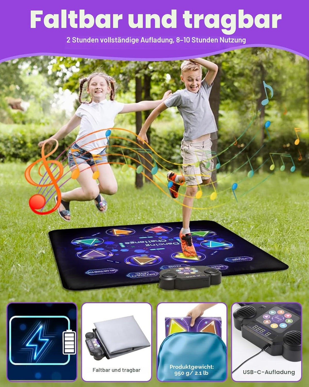 Tanzmatte Für Kinder, LED Licht-Tanzpad Mit 8 Tasten, Integrierter Musik, Bluetooth, 8 Modi, Kinder