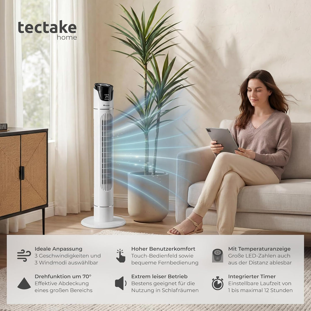 tectake® Ventilator gross mit Fernbedienung, Ventilator oszillierend mit 3 Geschwindigkeitsstufen, T