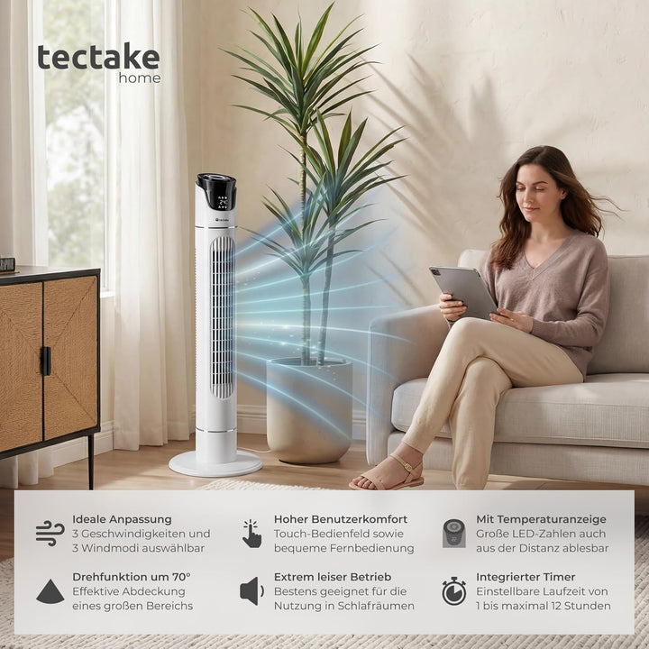 tectake® Ventilator gross mit Fernbedienung, Ventilator oszillierend mit 3 Geschwindigkeitsstufen, T