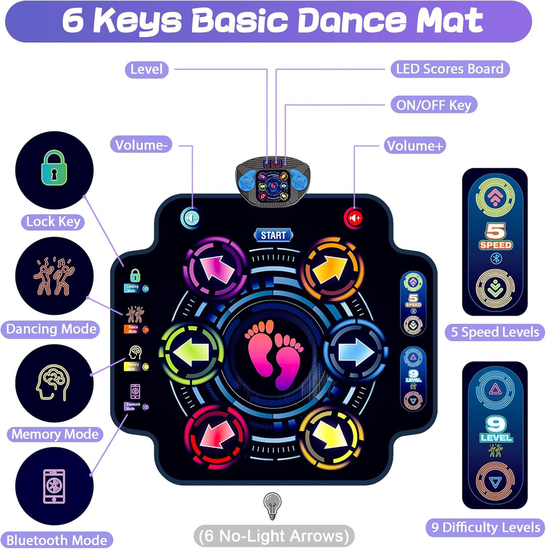 Tanzmatte für Kinder, Elektronisches Tanzmatte mit 6 Tasten und Bluetooth 9-Stufen, Musikspielzeug G