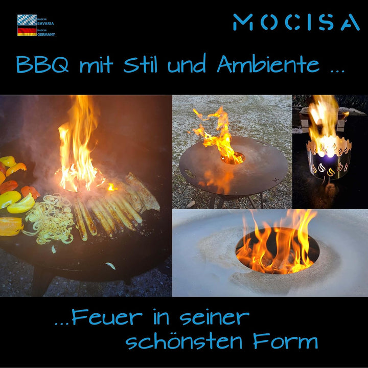 mocisa Grillplatte Feuerplatte Ø 55 cm für Fassgrill | Kugelgrill | Raketenofen | Stahl blank 4mm |
