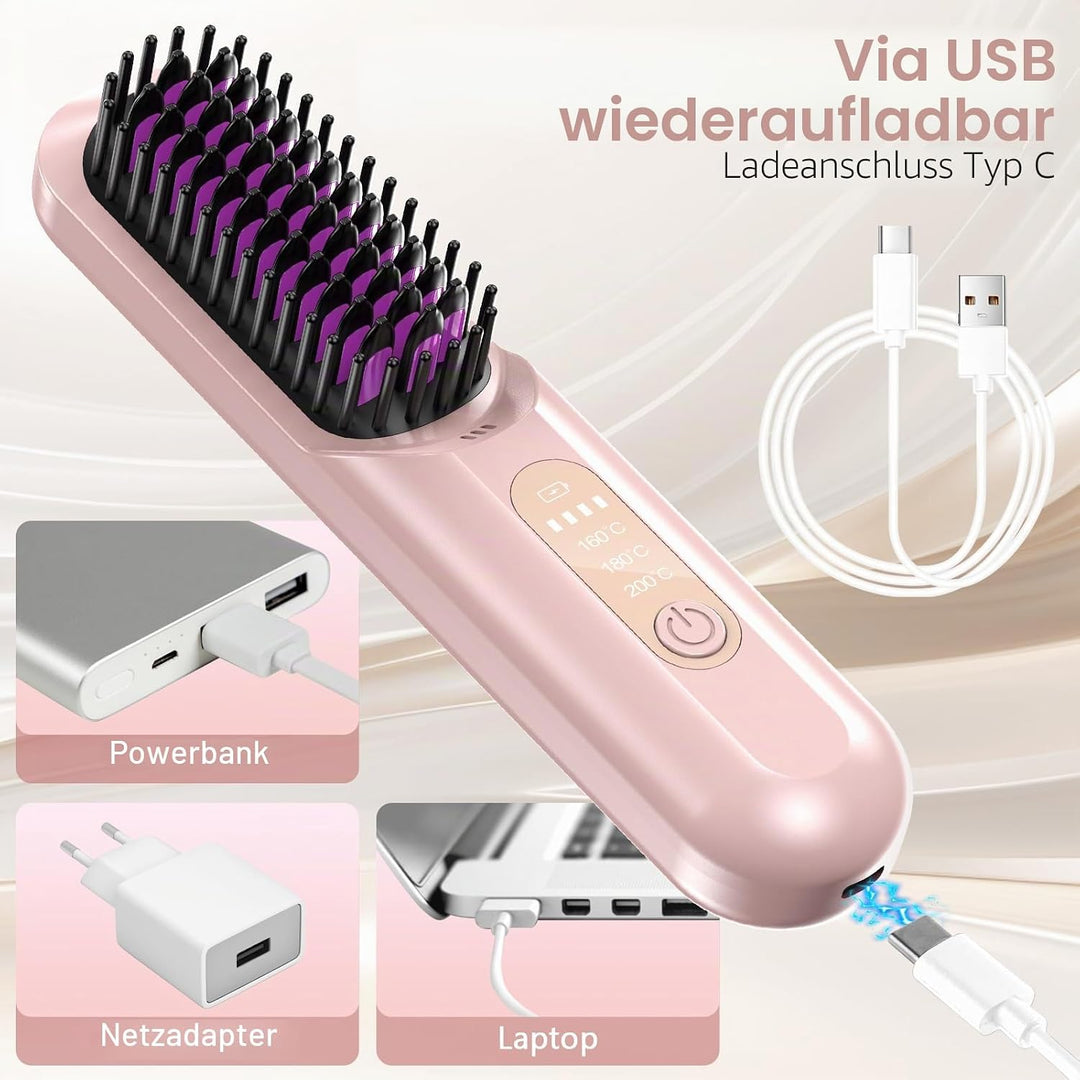 Anluomania Haarglätter Bürste, Kabellose Glättbürste, Glättungskamm 5000mAh, Tragbare Glättungsbürst