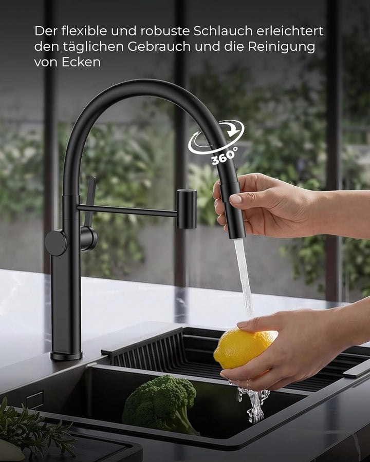 FORIOUS Wasserhahn Küche, Spültischarmatur Küche, Zwei Sprühmodi, 360° drehbarer Armatur küche, Einh
