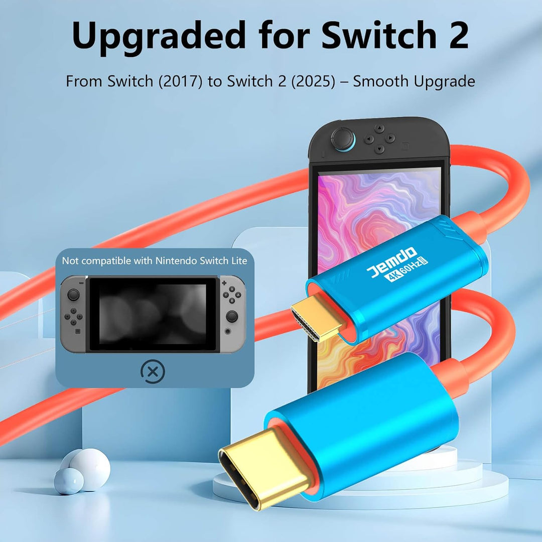 JEMDO Switch 2 Dock HDMI Kabel für Fernseher, 4K 60Hz 18 Gbps USB C zu HDMI 2.0 2m, 100W PD Spielen