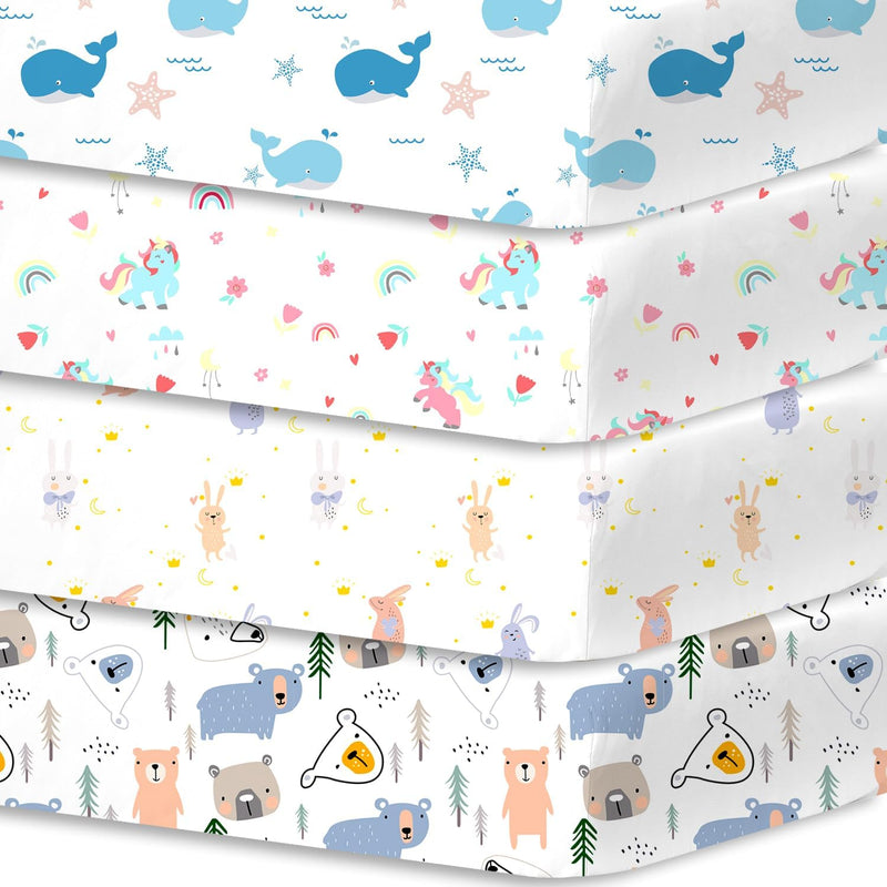 Bimocosy Spannbettlaken 60x120cm, 4er Set für Babybett & Kinderbett, Weiche Mikrofaser, Atmungsaktiv