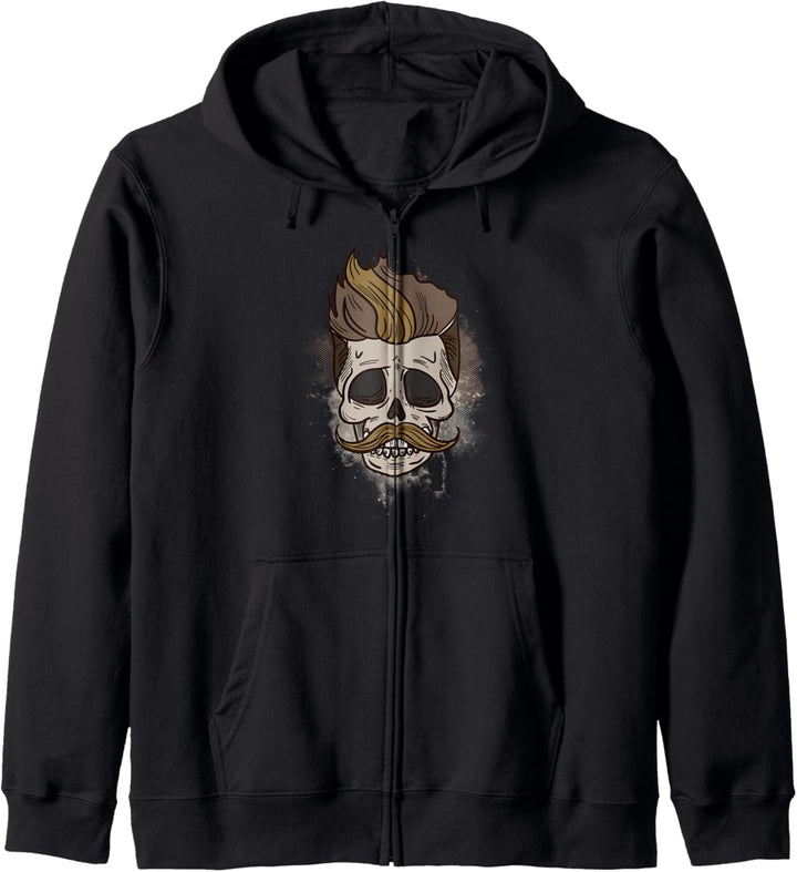 Schädel mit Haar und Schnurrbart Fun Geschenk Kapuzenjacke