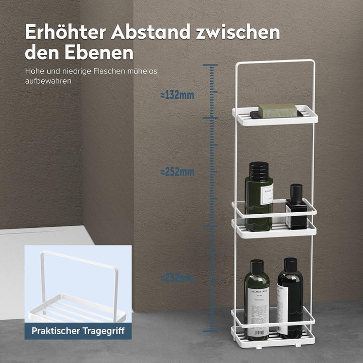 doporro Duschablage ohne Bohren, 3 Ebenen Badregal Stehend, Duschregal Schmales aus Metall, Modernes