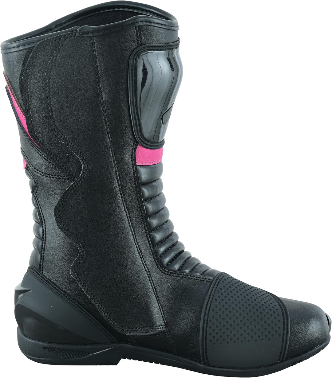 Motorradschuhe für Damen, knöchellang, Rosa, Motorradstiefel, wasserdichte Lederschuhe für Damen 41