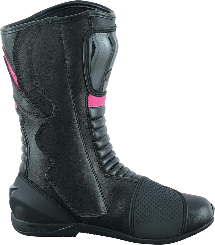 Motorradschuhe für Damen, knöchellang, Rosa, Motorradstiefel, wasserdichte Lederschuhe für Damen 41