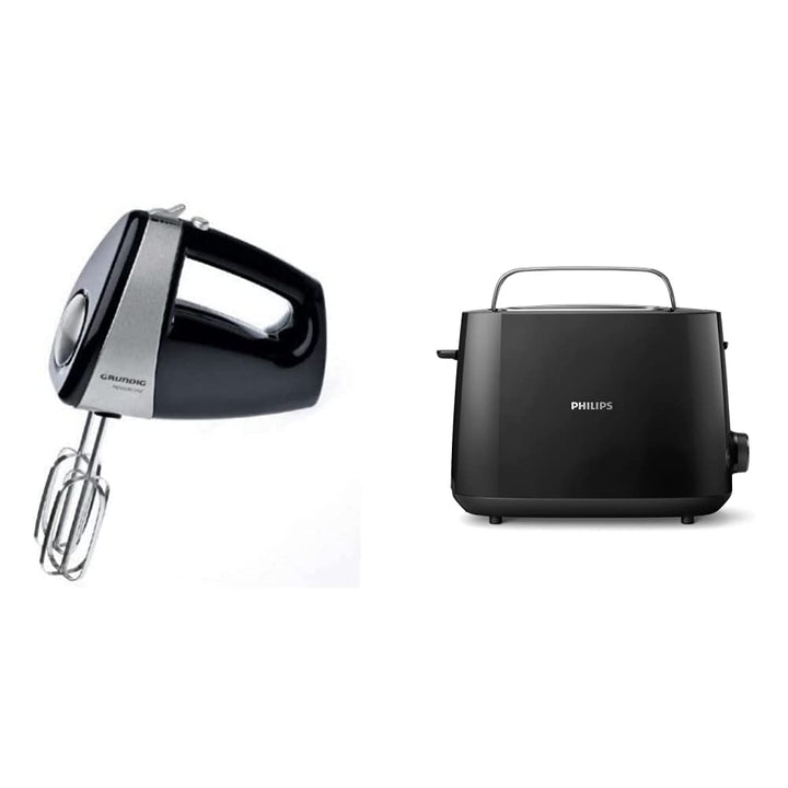 Grundig HM 5040 Premium-Handmixer (300 Watt), schwarz-silber & Philips Toaster – 2 Toastschlitze, 8