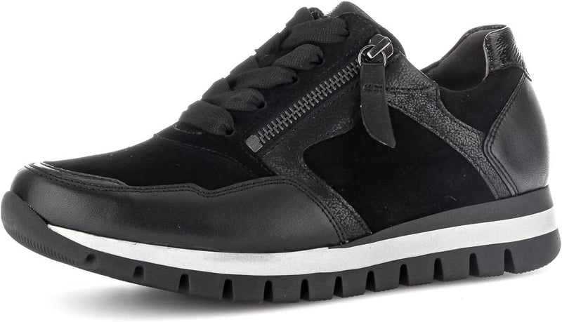 Gabor Damen Low-Top Sneaker, Frauen Halbschuhe,Wechselfussbett,Komfortweite (H) 40 EU Weit Schwarz 3