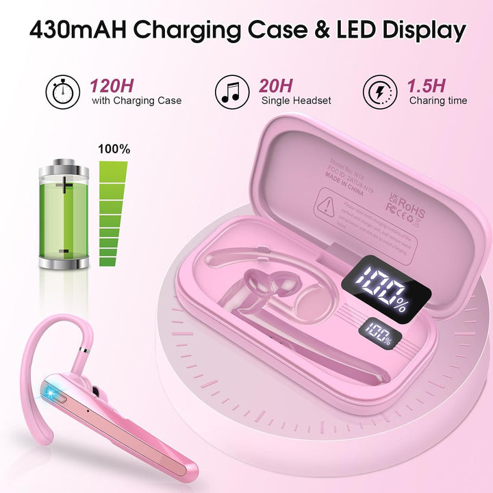 V5.3 Bluetooth Headset, Headset Kabellos Freisprech mit ENC Dual Geräuschunterdrückung Mic, 120 Std