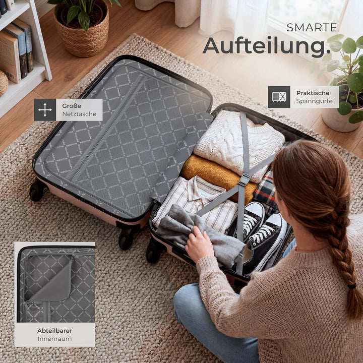 tectake® 3er Kofferset mit Kofferwaage & Kofferanhänger, Reisekoffer Set, ABS Hartschalenkoffer Set,