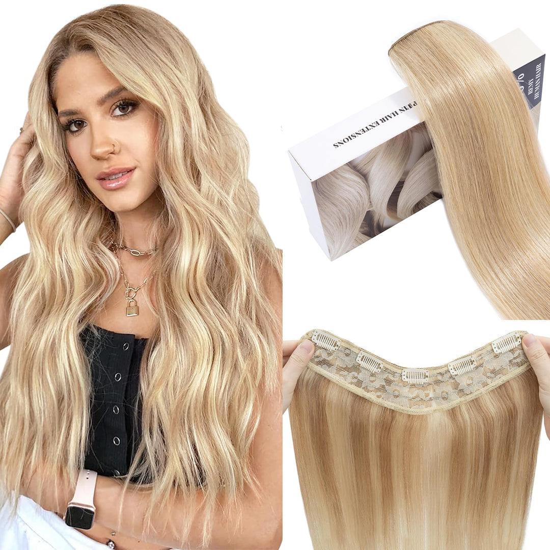 Clip Extensions In 100% Remy menschliches Haar für Frauen Blend aschblond glatt dick V-Form ein Stüc