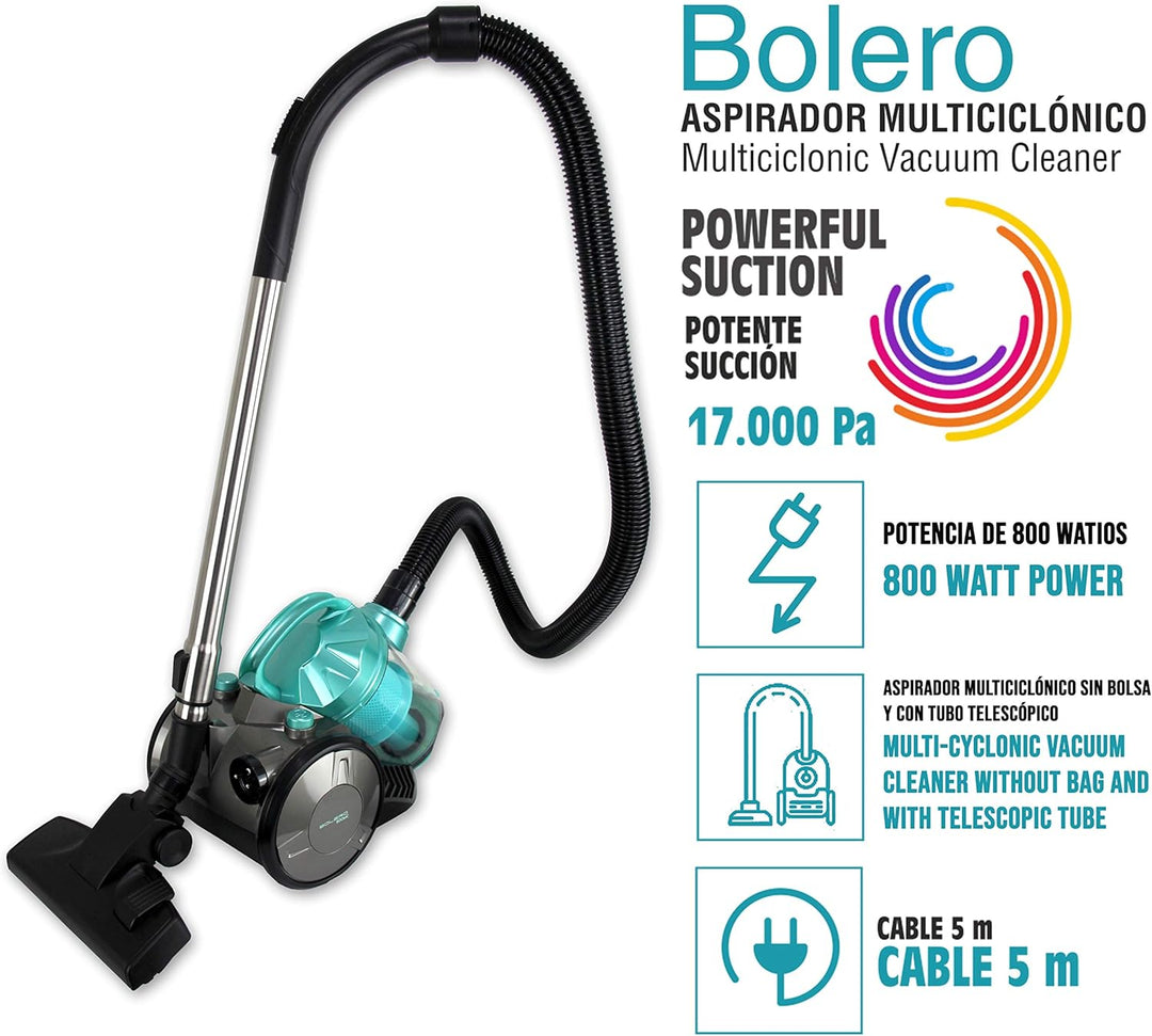 Bastilipo Bolero 800-MC Multi-Cyklon-Staubsauger, mit extra Powerfull Silence, 800 W, Wassergrün