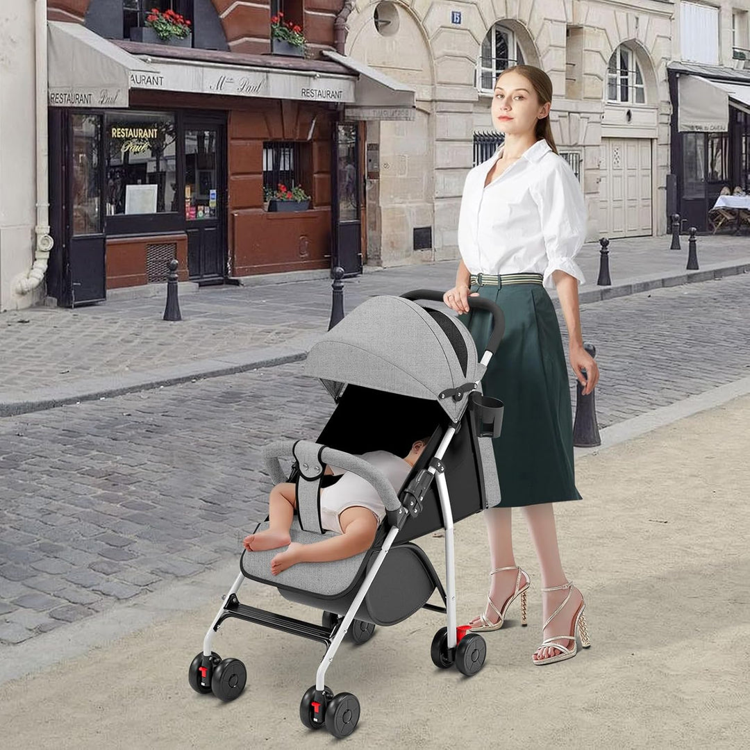 OHMG Kinderwagen mit kompaktem Gehstock, 0 – 36 kg, Reisekinderwagen mit Wattepads und Moskitonetz,