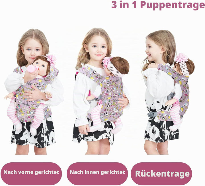 Miracle Baby Babypuppentrage für Kinder, Vorder- und Rückentrage mit verstellbaren Trägern für Mädch