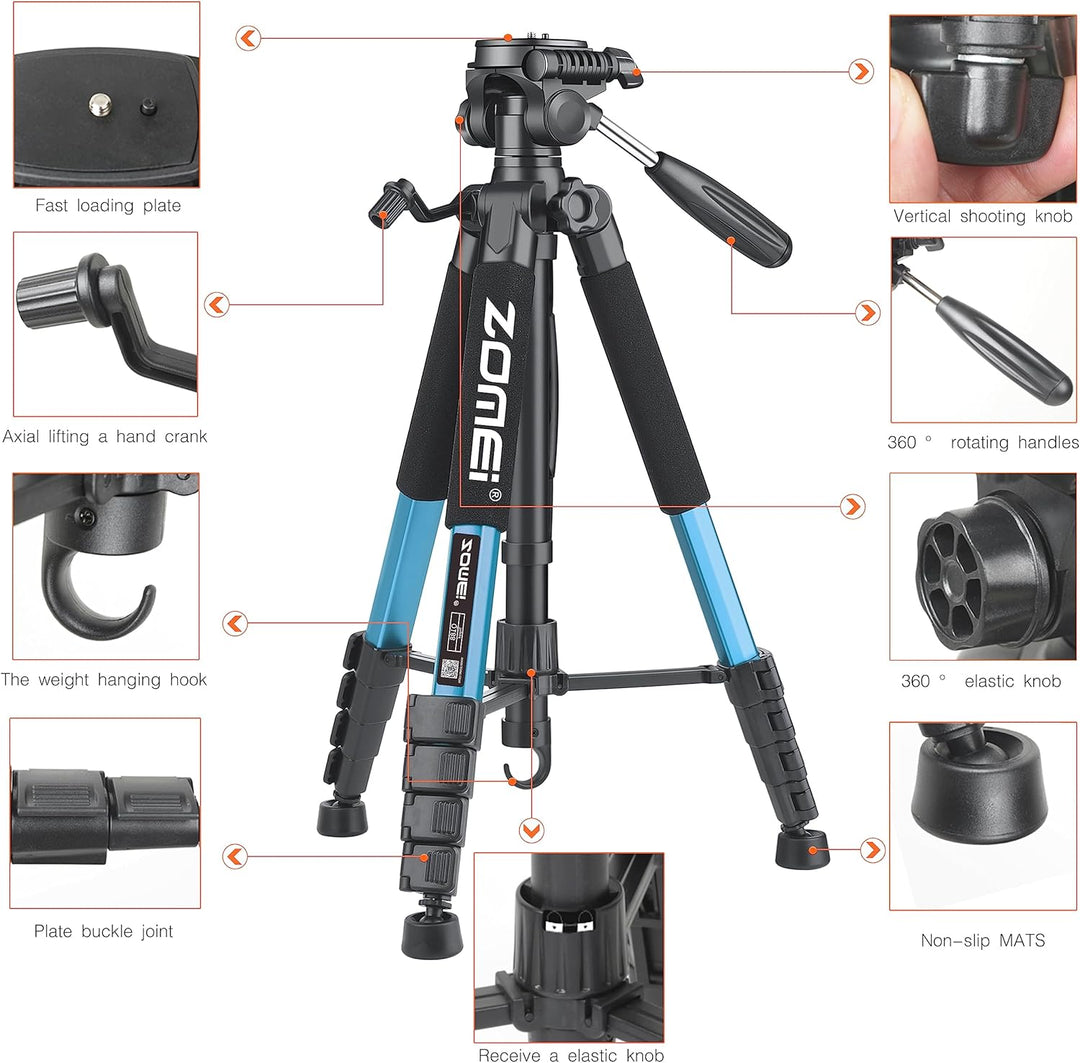 ZOMEi 188cm Stativ Heavy Duty Tall Tripod Stand, Professional Travel Video Tripod Kompatibel mit DSL