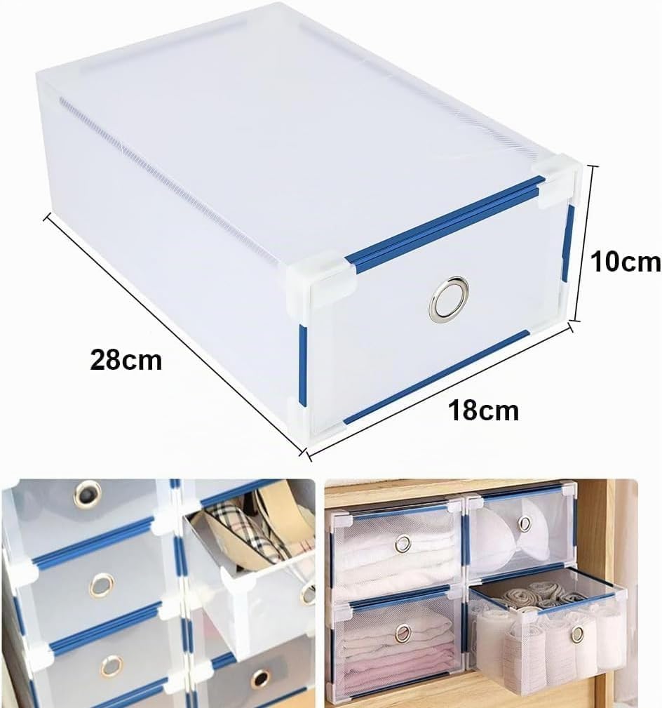 10er Set Schuhboxen - Stapelbare Schuh Organizer aus transparentem Kunststoff mit Schubladen - DIY S