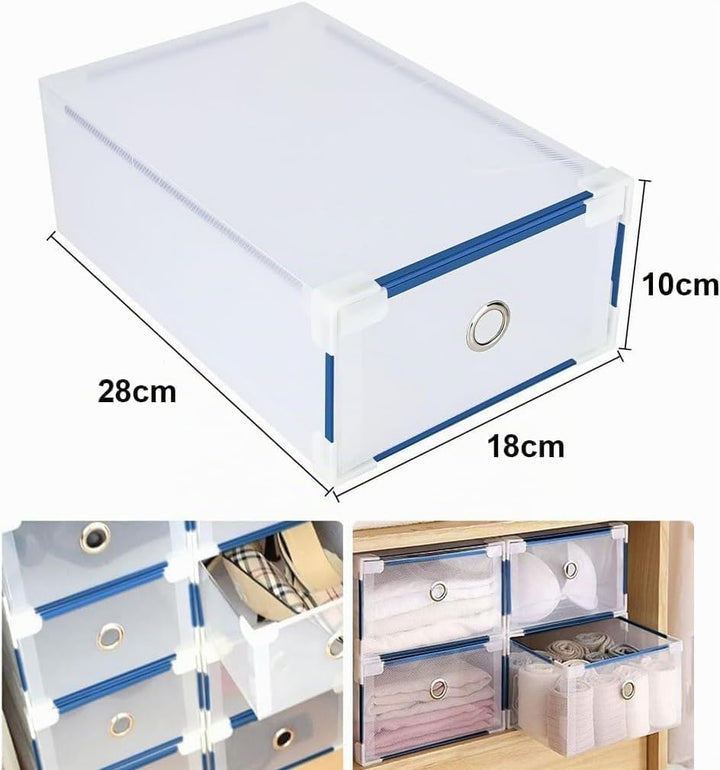 10er Set Schuhboxen - Stapelbare Schuh Organizer aus transparentem Kunststoff mit Schubladen - DIY S