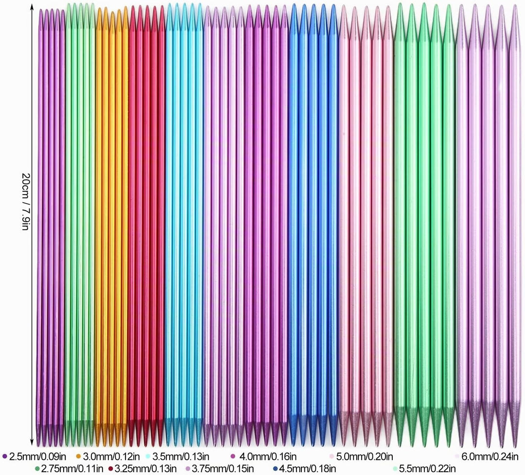 01 02 015, 55 Stück Farbiges, Gerades, Doppelspitziges Metall-Stricknadel-Set in Verschiedenen Gröss