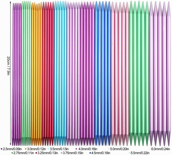 01 02 015, 55 Stück Farbiges, Gerades, Doppelspitziges Metall-Stricknadel-Set in Verschiedenen Gröss