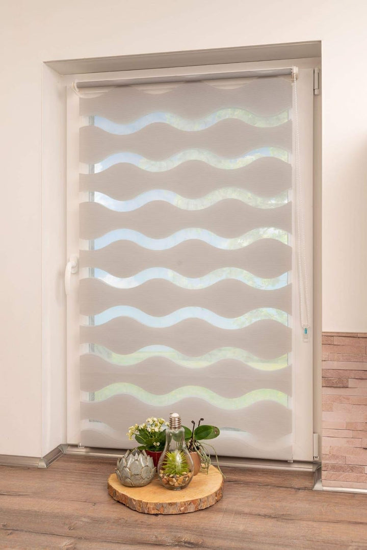 K-home Klemmfix Doppelrollo "Welle" ohne Bohren - Grau 40 cm x 200 cm (B x L) 40 x 200 cm Grau, 40 x