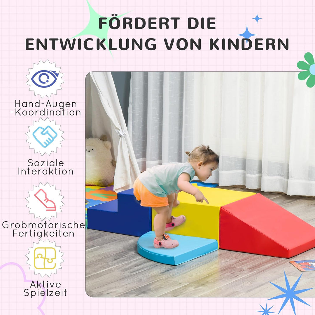 HOMCOM Softbausteine 4er-Set Schaumstoff Bausteine Riesenbausteine Bauklötze Bauspielzeug Schaumstof