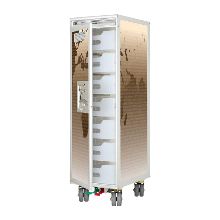 Airline Trolley Weltkarte, Küchenwagen mit Rollen, Büroschrank Metall, Industrial Möbel, Norm: Atlas