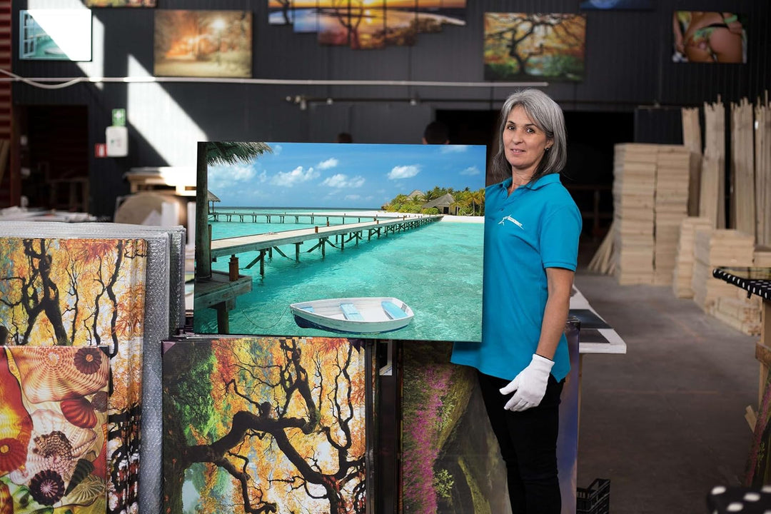 Startonight Bilder Boot auf Klarem Wasser, Leinwandbilder Moderne Kunst, Landschaft Wanddeko Kunstdr