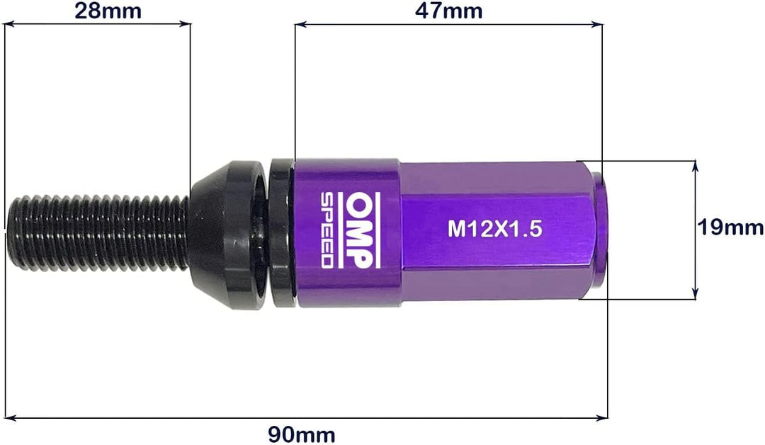 Omp Speed Schraubenset Performance mit Aluminiumschutz M12X1.5 Hex 17-19, L 28 mm, Lila Aluminium 70
