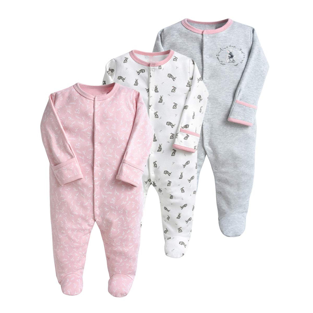 Minizone Baby Schlafanzug Pack of 3, Strampler Langarm Pyjamas Schlafstrampler 6-9 Monate 6-9 Monate