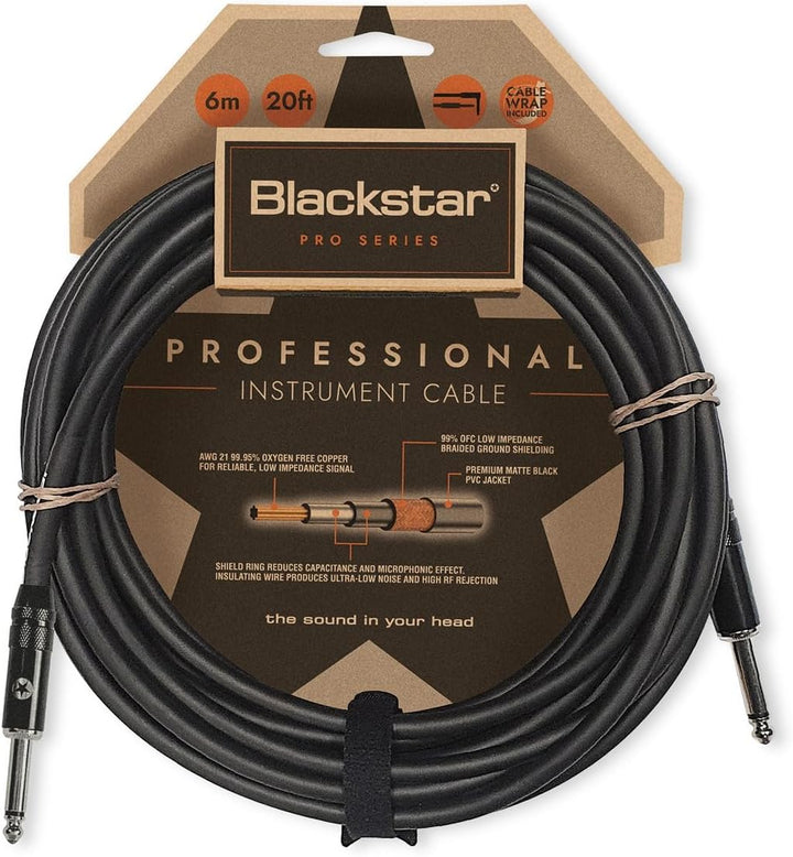 BLACKSTAR Pro Series Instrumentenkabel, gerade, ¼ Zoll Klinke auf gerade ¼ Zoll Klinke für Bass/E-Gi