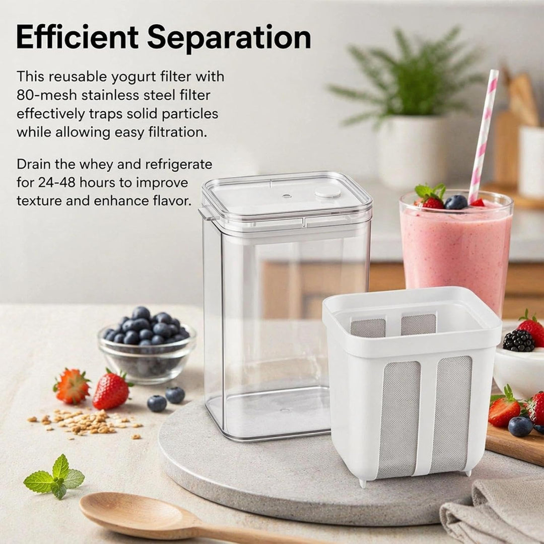 Joghurt Sieb mit Deckel, 1100 ml Feine Filtersiebe für Joghurt, Joghurt Presse mit 80-Mesh Edelstahl