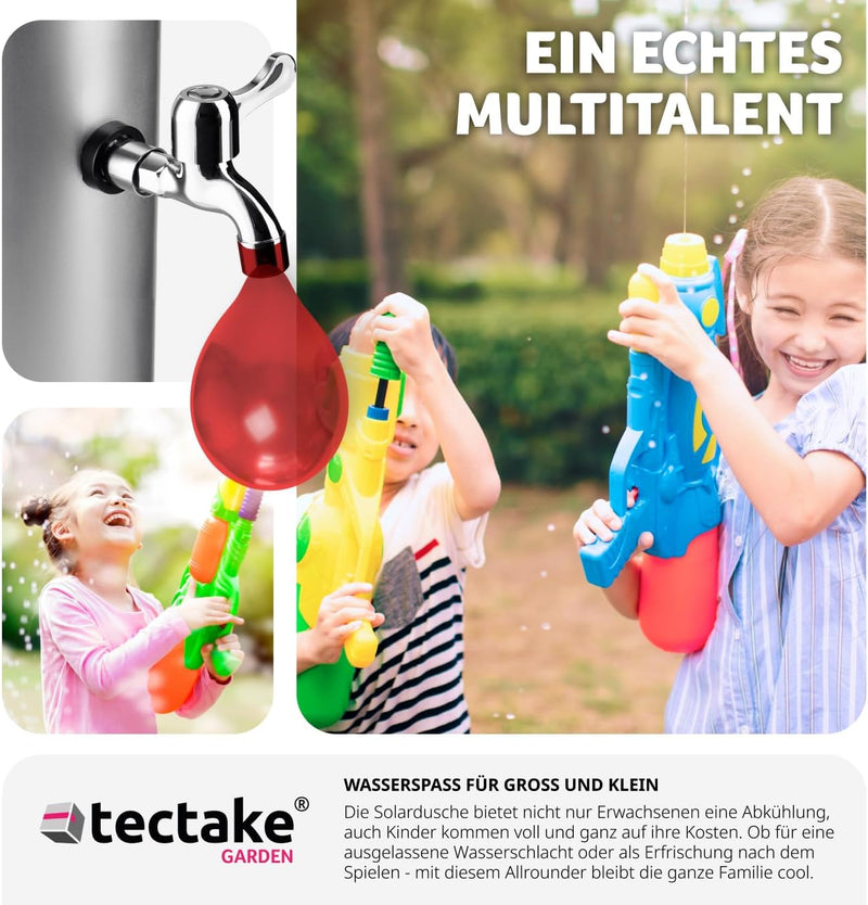 tectake® Gartendusche mit Duschkopf gross und Wasserhahn für Füsse, Solardusche 20l, solar Shower Au