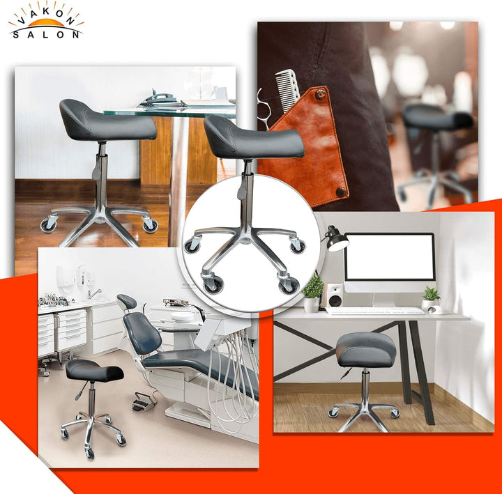 VAKON SALON - Breitsitz auf hochwertigen Rollen - höhenverstellbarer Drehhocker 55-75 cm, Rollhocker