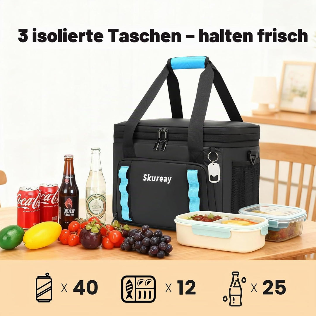 Grosse, erweiterbare Kühltasche aus weichem Material, doppelstöckige Lunchtasche für Damen und Herre