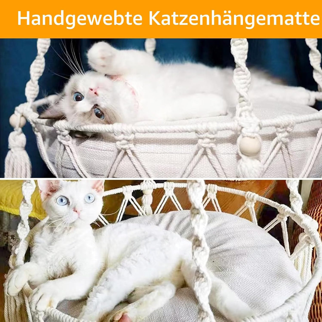 Makramee-Katzenbett, Hängematte für Katzen, Katzenschaukel, handgestrickt, hängende Katzennester, Ha