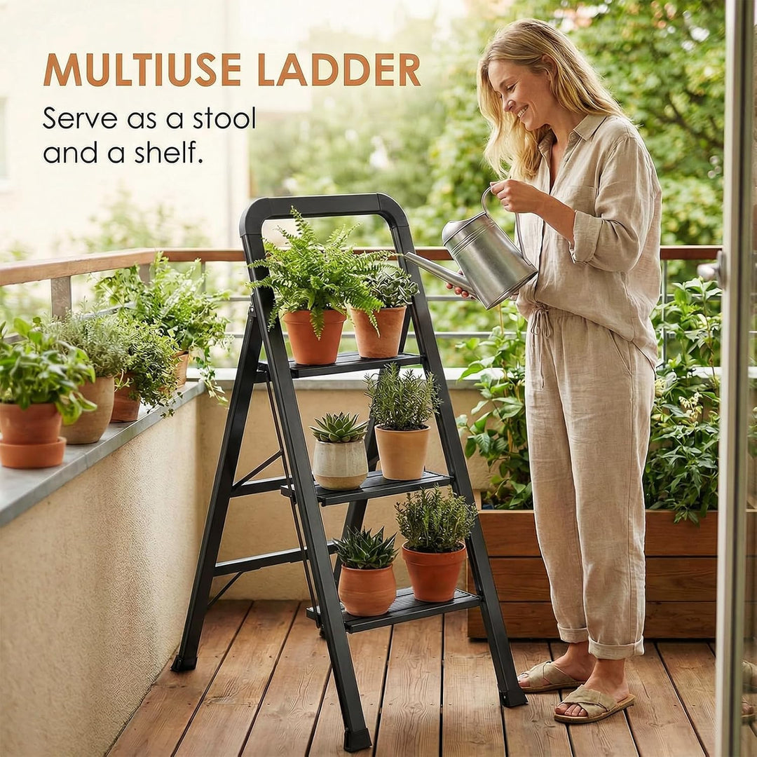 TLGREEN Alu Trittleiter mit Handlauf 3-Stufen-Leiter Klappleiter | Rostfeste rutschfeste Leicht | St