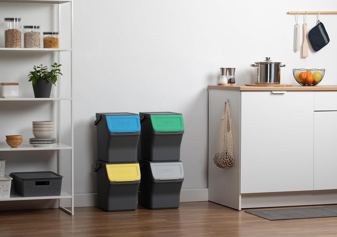 TATAY Mülltrennsystem Küche | 1 Biomülleimer Smart 6L Schwarz ohne Halterung + 4 Easy Waste Recyclin