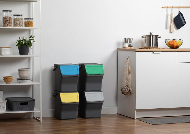 TATAY Mülltrennsystem Küche | 1 Biomülleimer Smart 6L Schwarz ohne Halterung + 4 Easy Waste Recyclin