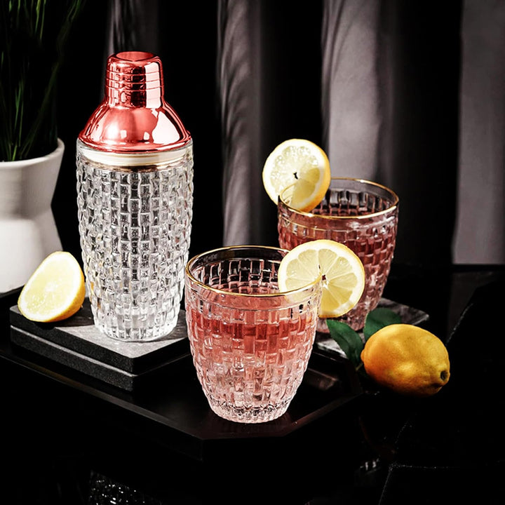 Cocktail Shaker Roségold, 400ml Cocktail Mixer, Shaker Edelstahl Cocktails, Glas Cocktailshaker, Ede