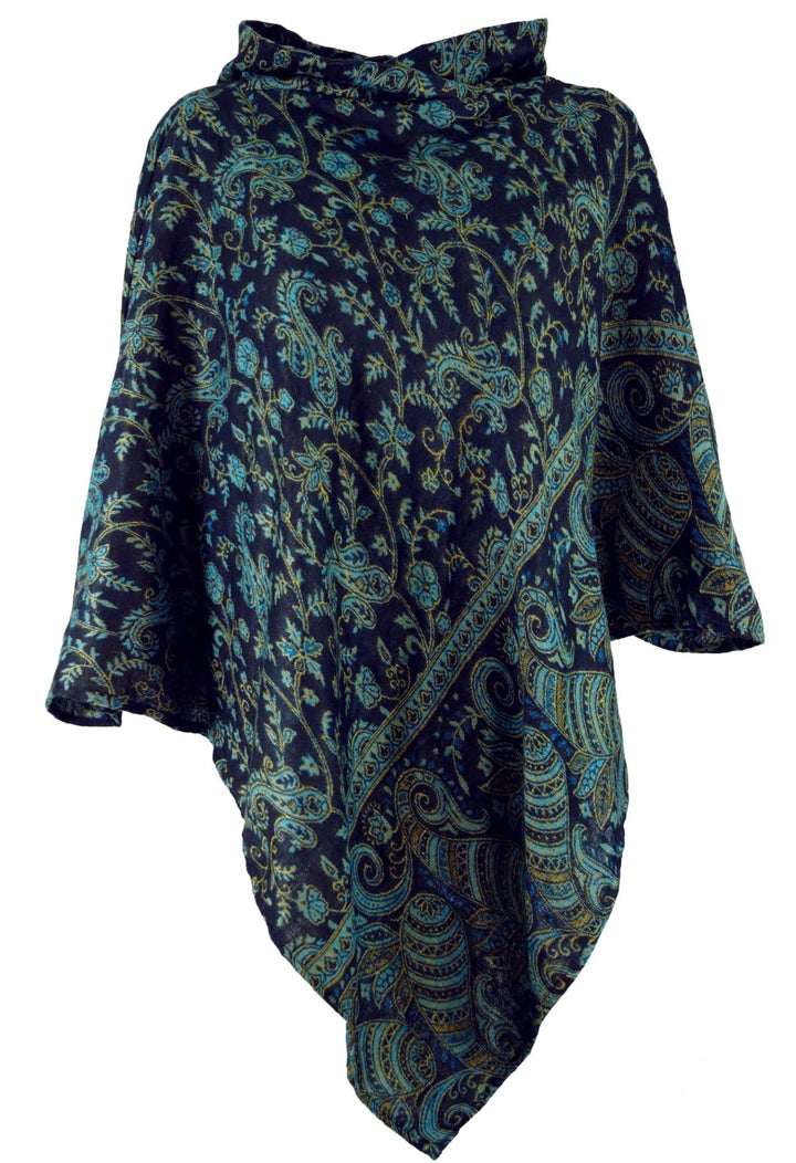 GURU SHOP Flauschiger Poncho mit Kapuze, Goa Hippie Poncho, Damen, Schwarz, Synthetisch, Size:40 40