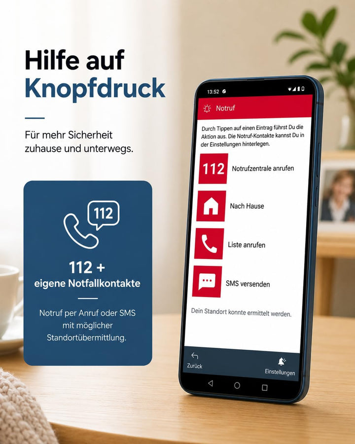 Senior - Smartphone Handy für Senioren – Einfache Bedienung, Grosse Tasten, Notruf, Kamera